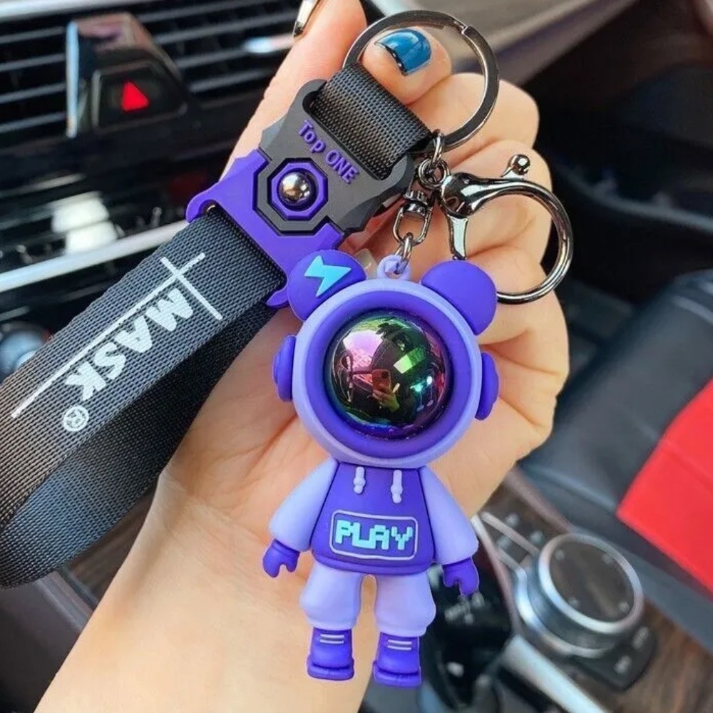 Purple Teddy Bear Astronaut Keychain